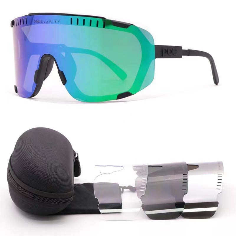 Wide Vision Cycling Sunglasses - Black Frame + Green