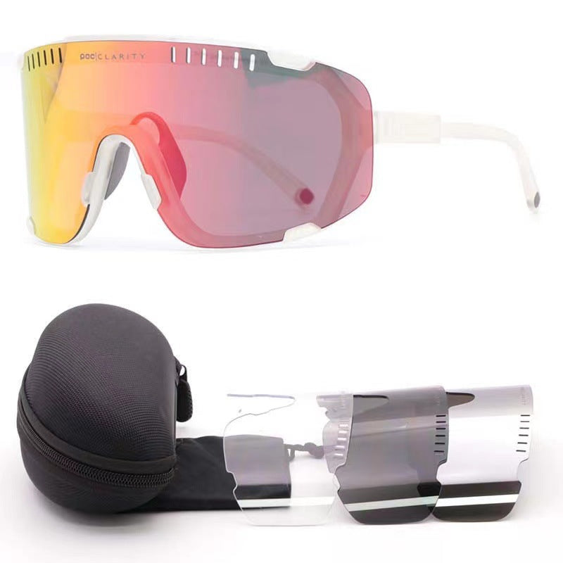 Wide Vision Cycling Sunglasses - White Frame + Rose Red