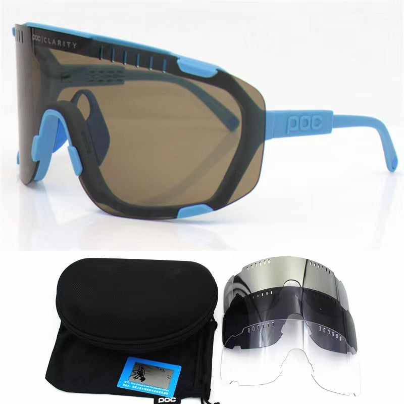Wide Vision Cycling Sunglasses - Light Blue Frame + Gold