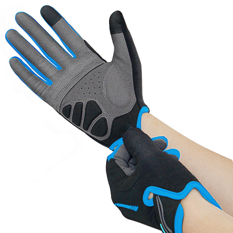 Shock-Absorbing Full-Finger Cycling Gloves - Medium Blue