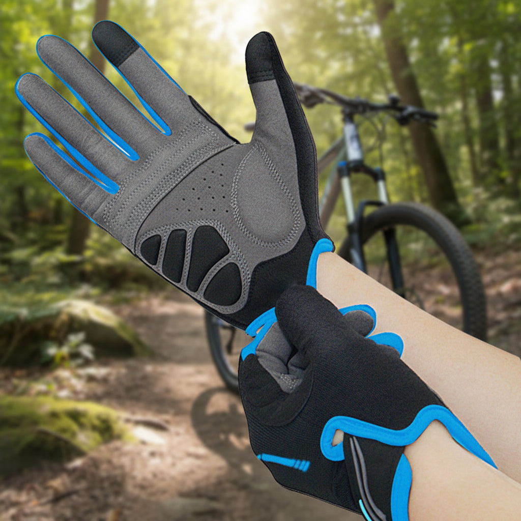 Shock-Absorbing Full-Finger Cycling Gloves - Large Blue