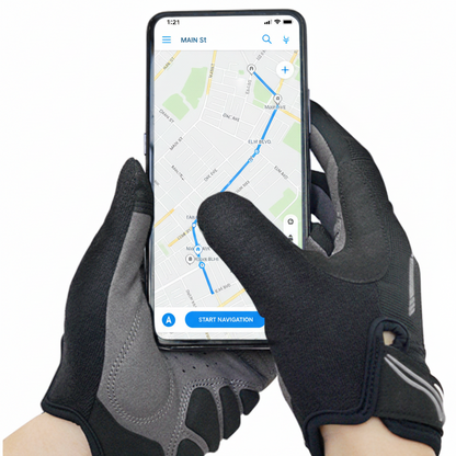 Shock-Absorbing Full-Finger Cycling Gloves - Large Blue