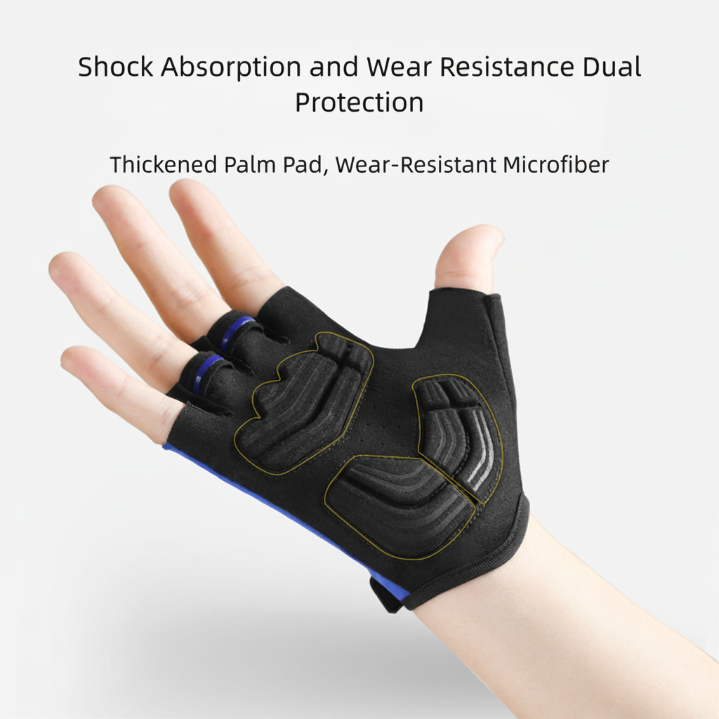 Shock-Absorbing Half-Finger Cycling Gloves - Large Blue