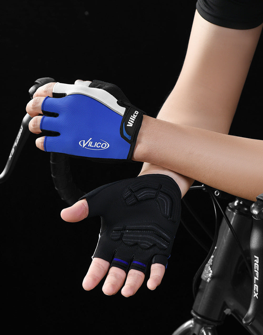 Shock-Absorbing Half-Finger Cycling Gloves - Large Blue