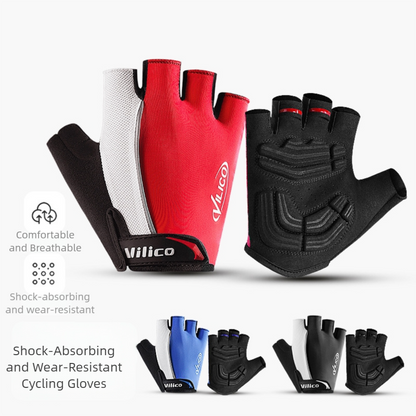 Shock-Absorbing Half-Finger Cycling Gloves - Medium Black