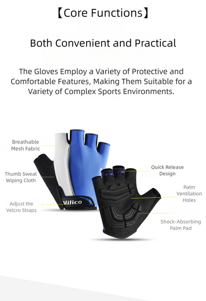 Shock-Absorbing Half-Finger Cycling Gloves - Medium Black