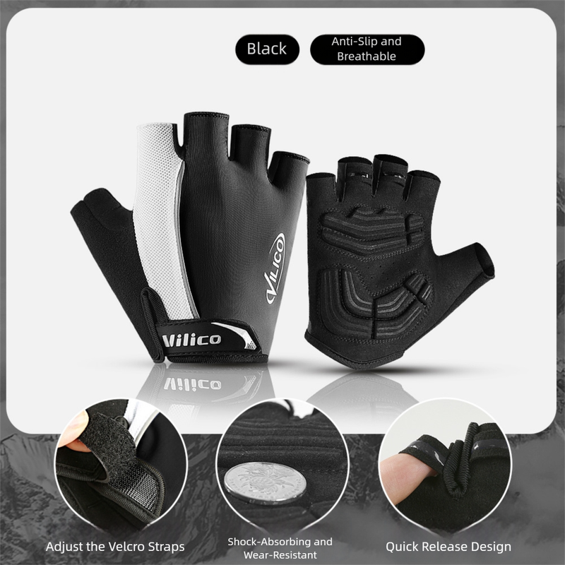 Shock-Absorbing Half-Finger Cycling Gloves - Large Black