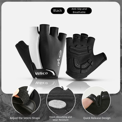 Shock-Absorbing Half-Finger Cycling Gloves - Large Black