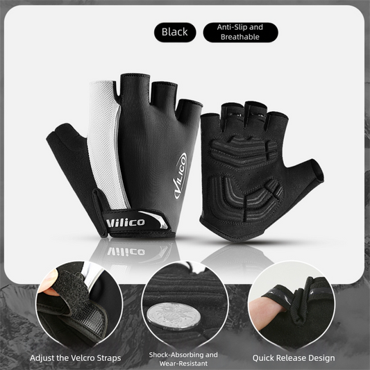 Shock-Absorbing Half-Finger Cycling Gloves - Large Black