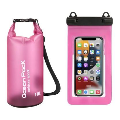 Waterproof Dry Bag + Bonus Phone Pouch - Pink 10L