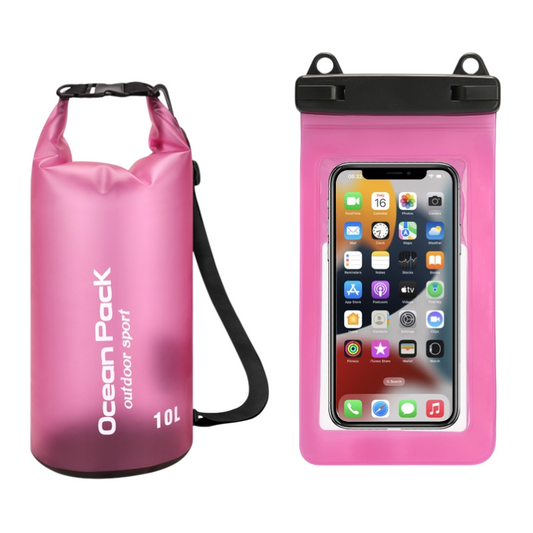 Waterproof Dry Bag + Bonus Phone Pouch - Pink 10L