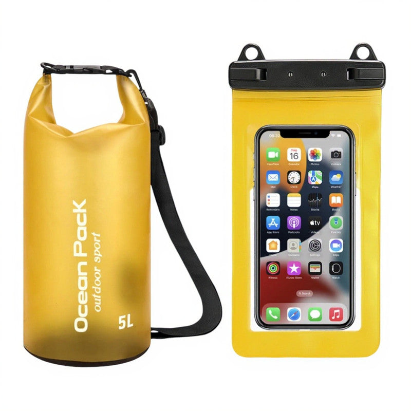 Waterproof Dry Bag + Bonus Phone Pouch - Yellow 5L
