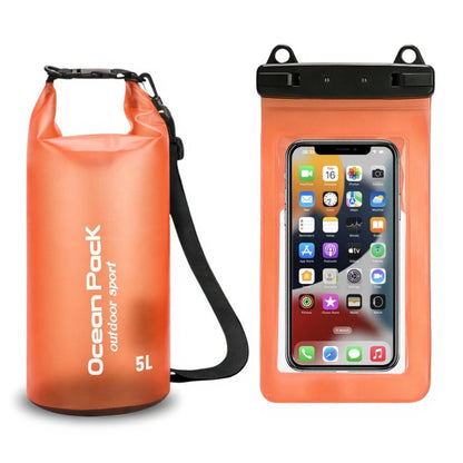 Waterproof Dry Bag + Bonus Phone Pouch - Orange 5L