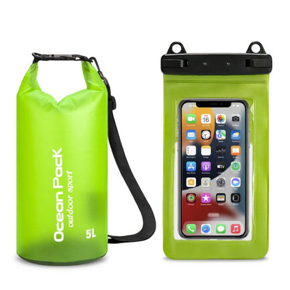 Waterproof Dry Bag + Bonus Phone Pouch - Light Green 5L