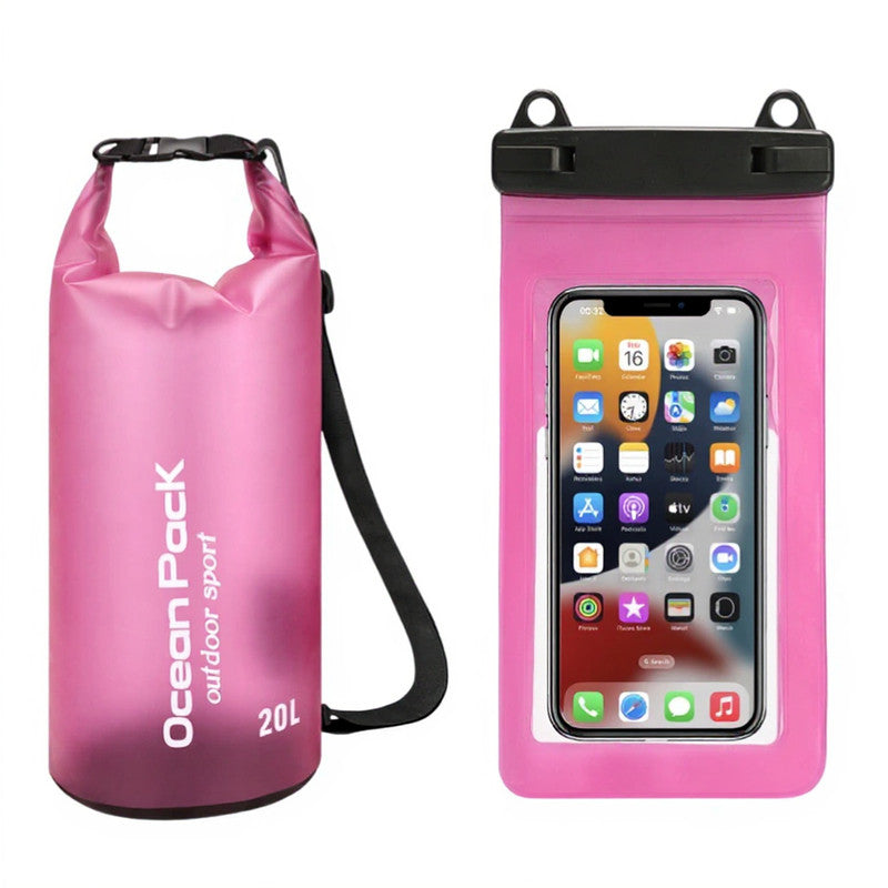 Waterproof Dry Bag + Bonus Phone Pouch - Pink 20L