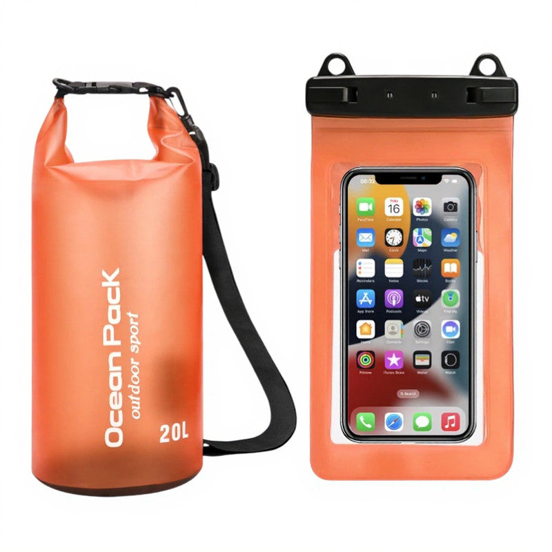 Waterproof Dry Bag + Bonus Phone Pouch - Orange 20L
