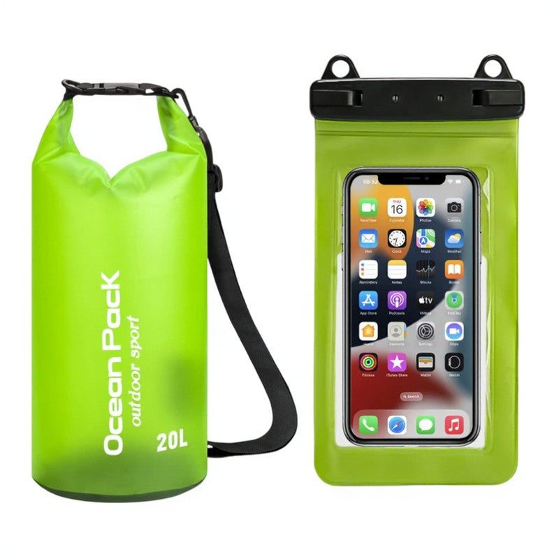 Waterproof Dry Bag + Bonus Phone Pouch - Light Green 20L