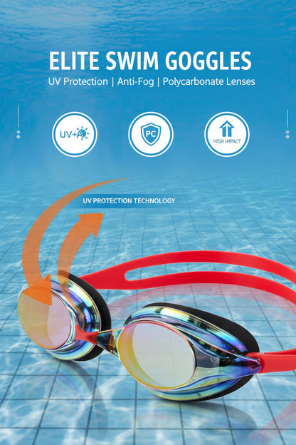 Elite Mirror Lens Swim Goggles - Red